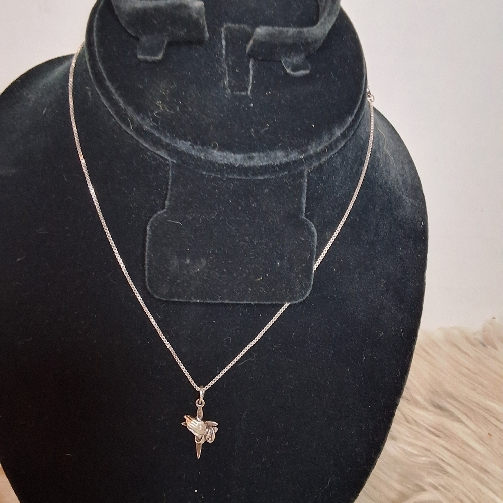 Beau Sterling Silver Praying Hands With Cross Pendant On Sterling Chain - Picture 4 of 7